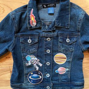 NWOT Arizona Jean Co. Unisex Jean Jacket, 6X, Outer Space Themed Patches